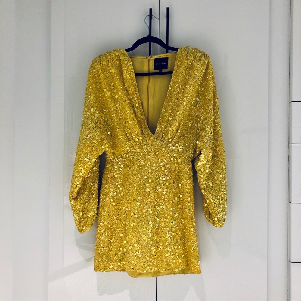 Retrofete Aubrielle Yellow Sequin Party Dress